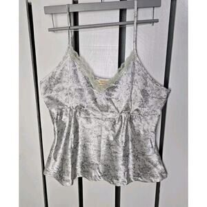 Jolinesse Women's Babydoll Coquette Grey Floral Cami Top Lace Trim Sleepwear L‎